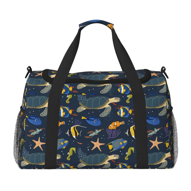 Xecao Undersea Animals Pattern Lightweight Crossbody Weekender Bag Mesh Side Pockets Padded Handles Sports Outdoor Gear Organizer