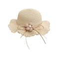 thumbnail image 3 of Zanarzt Beach Hat for Girls Little Kids Girls Summer Straw Sun Hat Wide Brim Bowknot Floppy Beach Sun Hat and Straw Bag Beige,One Size, 3 of 8