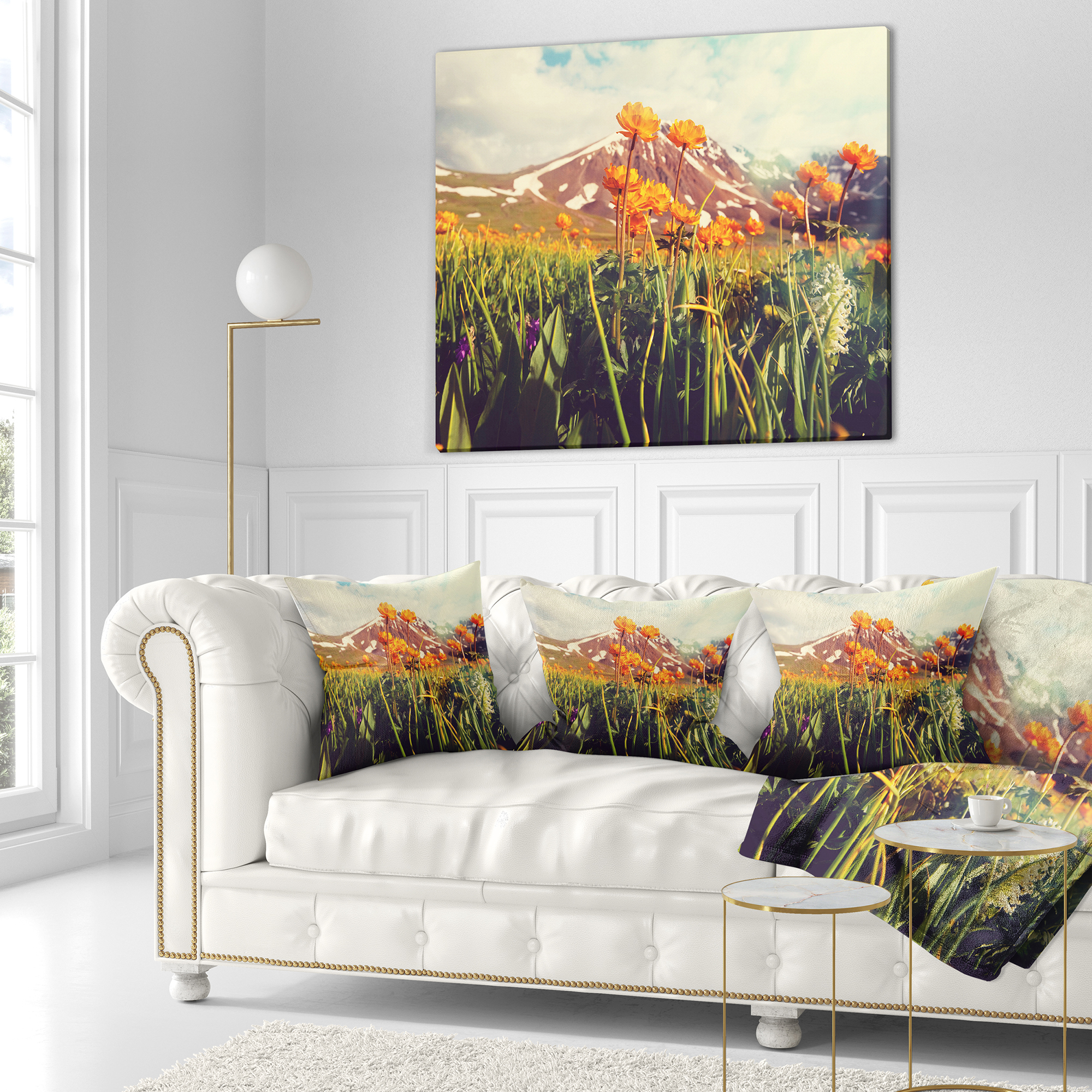 Designart Fantastic Yellow Flowers in Meadow - Flower Throw Pillow - 16x16