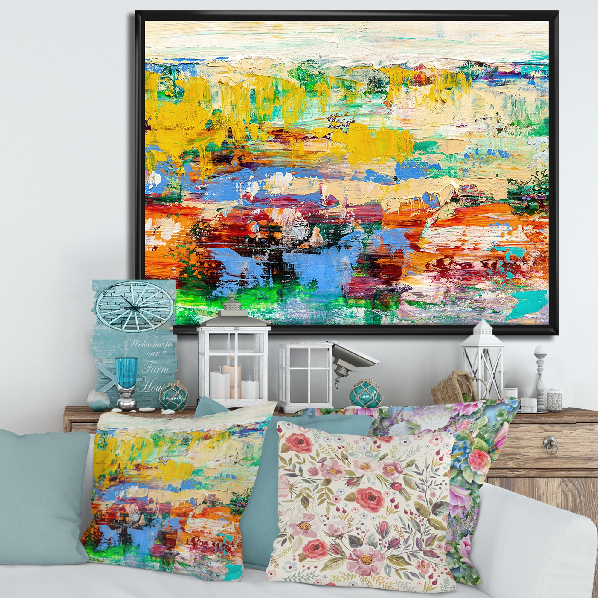 Designart 'Abstract Multicolored Bright Texture Art I' Modern Framed Canvas Wall Art Print
