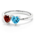 thumbnail image 2 of Gem Stone King 1.11 Ct Double Heart Shape Swiss Blue Topaz Red Garnet 925 Sterling Silver Ring (Size 8), 2 of 5