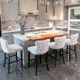 thumbnail image 4 of Counter Height Bar Stools Set of 6, Beige Wood Bar Stools for Kitchen Island, Modern Barstools with Button Tufting Back, Sillas para Barra de Cocina, Velvet Island Chairs with Wood Legs (Beige, 6Pcs), 4 of 6