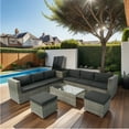 thumbnail image 3 of 8 Piece Patio Sectional Wicker Rattan Outdoor Furniture Sofa Set with One Storage Box Under Seat and Cushion Box Grey wicker + Black Cushion + Clear Glass Top, 3 of 9