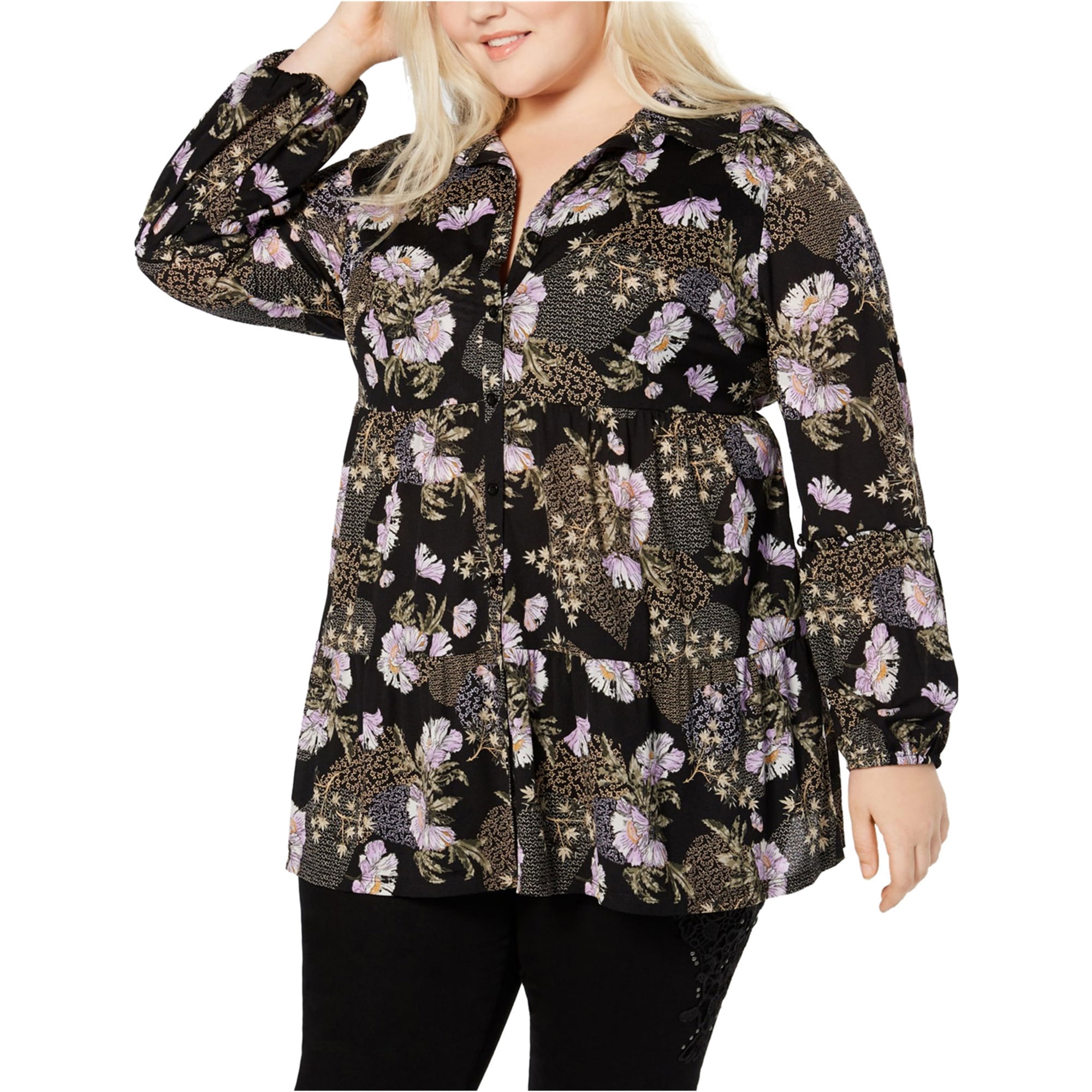 Womens Plus Floral Tiered Peasant Top Style & Co