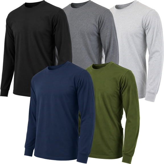 5-Pack Men's Long Sleeve Crew Neck T-Shirt Tee Soft Work Casual Jersey Tees