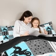 thumbnail image 5 of Homewish Modern Motercycle Bedding Comforter Set for Boys, Cyan Patchwork Plaid Twin Comforter Sets, Cartoon Stars Print Reversible Bedding Set, Breathable Home Decor, 2-Piece, 5 of 8