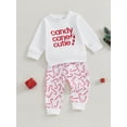 thumbnail image 4 of Baby Toddler Boy Girl Christmas Outfits, 0 6 12 18 24 Months 2T 3T Letter Embroidery Pullover Sweatshirt Candy Cane Print Elastic Waist Pants 2 Piece Clothing Set, 4 of 9
