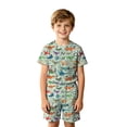 thumbnail image 4 of Boys 2 Piece Outfits Cartoon Construction Truck Dinosaur Print Short Sleeve T-Shirt and Elastic Waist Shorts, Kids Summer Casual Outfit for School Outdoor Daily Wear(Light Green,6-7 Years), 4 of 4