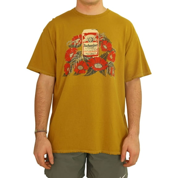 Junk Food Mens Budwiser Flowers Graphic T-Shirt, Yellow, Small
