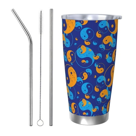 

Qekee Colorful Yin Yang Print 20OZ Car Cup Stainless Steel Vacuum Insulated Tumbler Tumbler Cup With Lid And Straw Travel Coffee Mug-Straw Three-piece Set