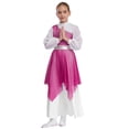 thumbnail image 2 of YiZYiF Girls Metallic Color Block Church Praise Dance Dress Long Sleeve Worship Liturgical Tunic Hot Pink 12, 2 of 7