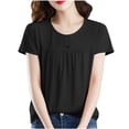 thumbnail image 1 of Tops de Manga Corta de Mujer Casual Botón de Color Sólido Plegado Cuello Redondo Suéter de Moda para el Hogar Y el Uso Diario, 1 of 9