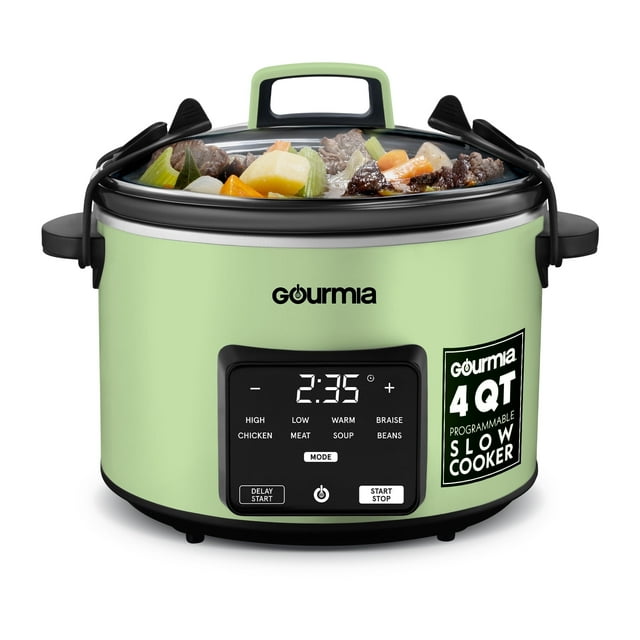 Gourmia 4.5 QT Programmable Slow Cooker, 5 Presets, Keep Warm, Green
