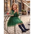 thumbnail image 3 of Sunny Fashion Girls' Long Sheer Sleeve Peter Pan Collar Plaid Tulle Green Dress, 3 of 8