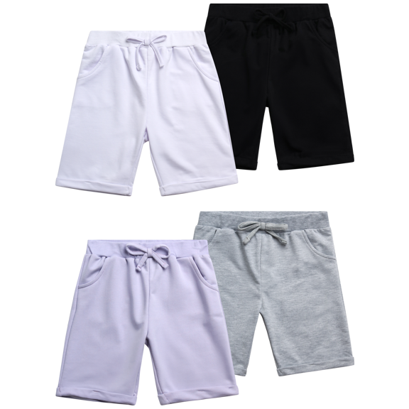 Real Love Girls' Active Shorts - 4 Pack French Terry Bermuda Shorts (Sizes: 7-16)