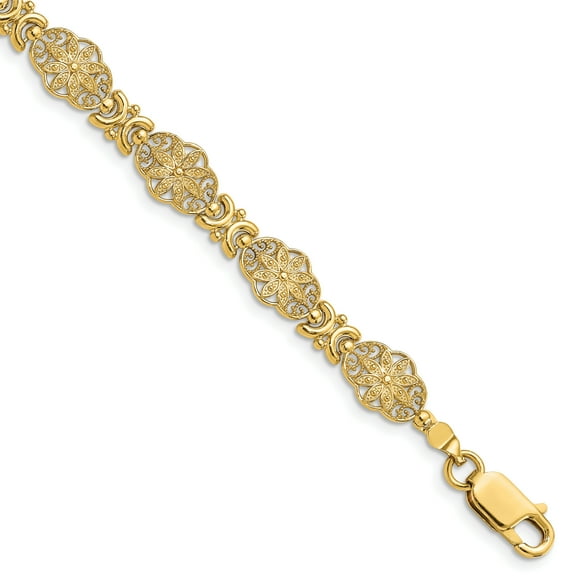 14k Yellow Gold Flower with Scalloped Edge Link Bracelet