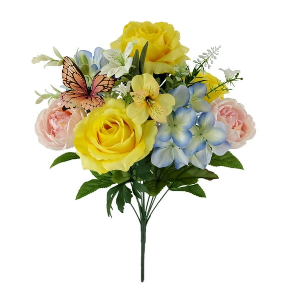 Mainstays 19.5 inch Artificial Rose Butterfly Bouquet, Yellow Color