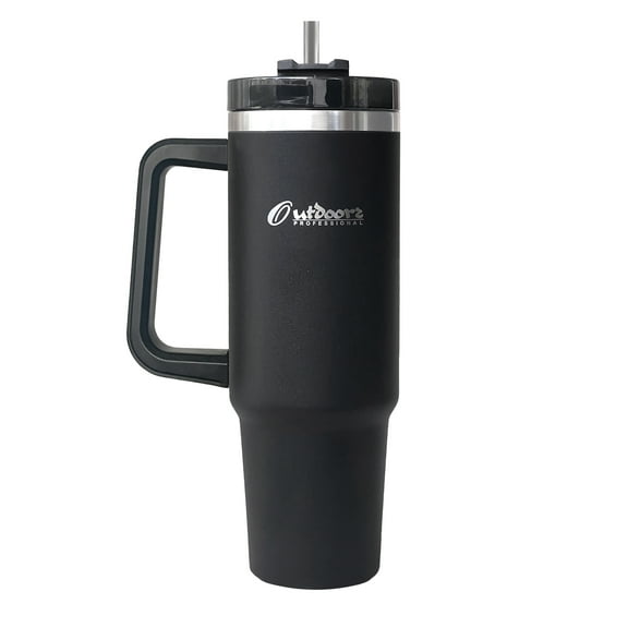 Outdoors Professional 40-oz. Stainless Steel Double-Walled Insulated Tumbler with Straw (Black)