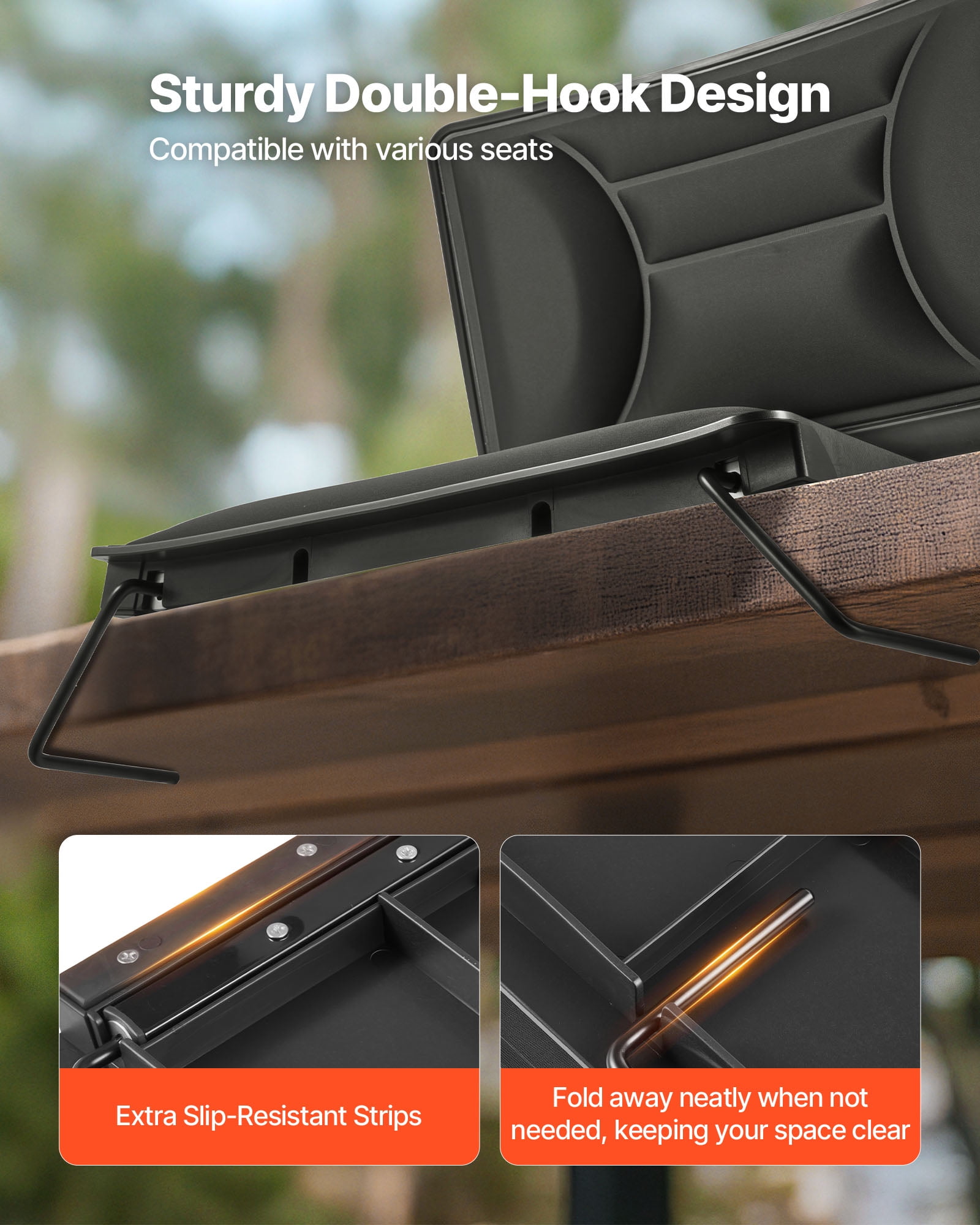 VEVOR Stadium Seat, Folding Bleacher Chair with Back Support and Thick Cushion, Padded Stadium Seat for Bleacher Includes Shoulder Strap, Hooks, Cup Holder, Lycra Material, Side Pocket, PP Material