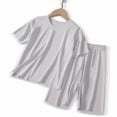 thumbnail image 5 of YunPes Girls Soft Plain Pajama Set Lightweight Loose Fit Short Sleeve Shirts and Shorts Breathable Comfy 2 Piece Outfit, 5 of 5