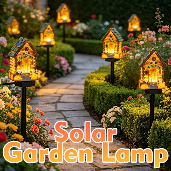 1pc Creative Solar Resin Mushroom House Light, Waterproof Small House Led Floor Plug Light For Outdoor Garden Lawn Decoration