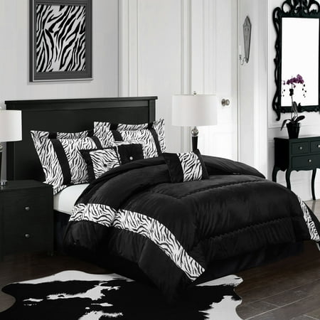Mali 7 Piece Bedding Comforter Set Black And White Walmart Com