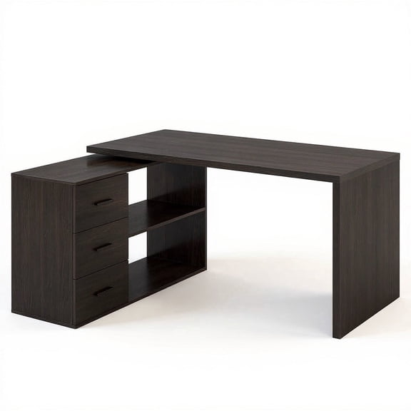 Top True Wood L-Shaped Corner Desk with Drawers and Shelves for Home Office