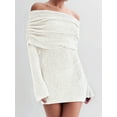 thumbnail image 3 of Women'S Off Shoulder Mini Skirt Bodycon Long Sleeve Crochet Out Going Mesh Elegant Sweater Dress White S, 3 of 8