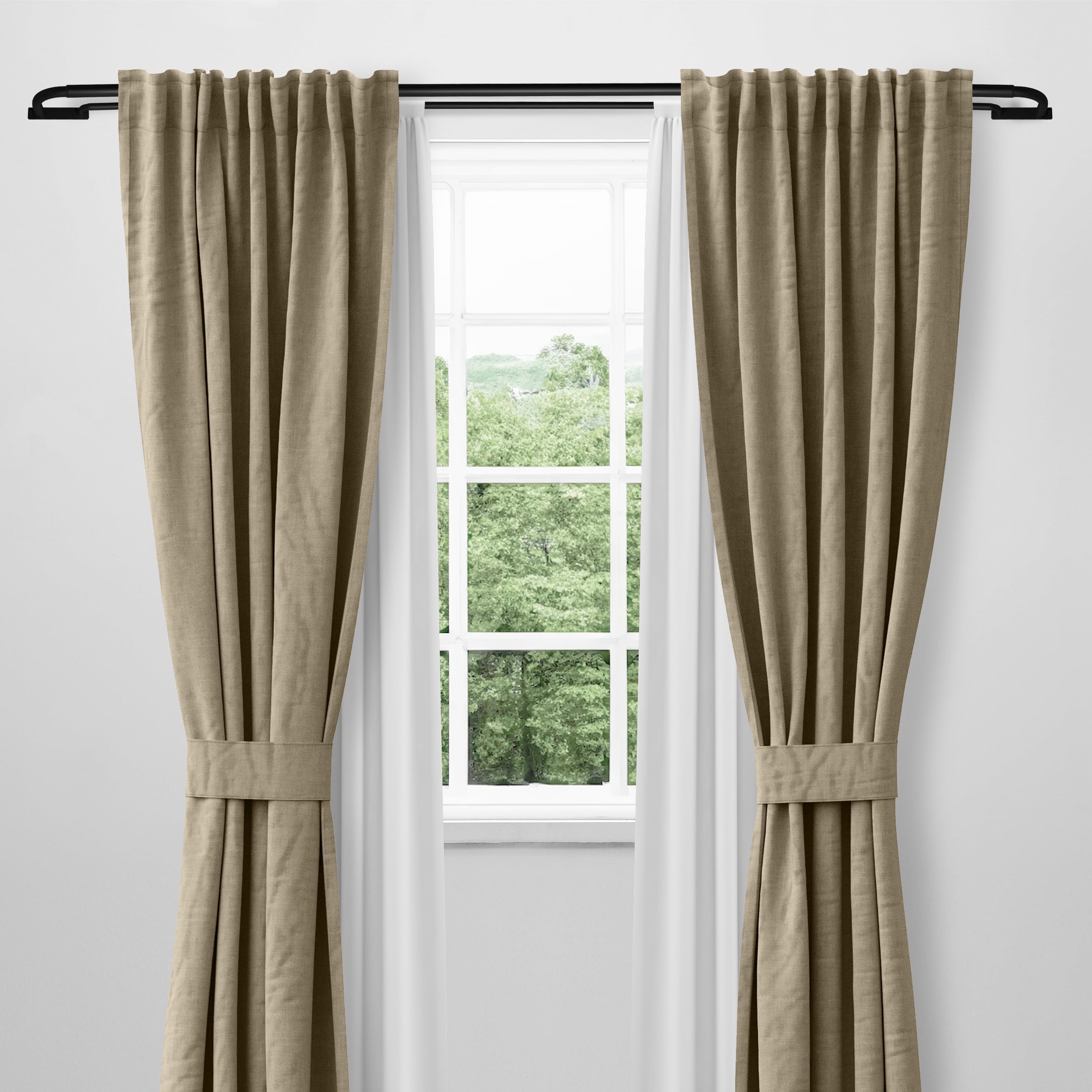 MERIVILLE 1" Double Wraparound Curtain Rod Set, Adjustable 84–120 Inches, Blackout Design, Black