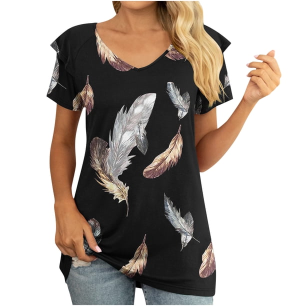 Blusa de manga con volantes y túnica recortada para mujer, informal, sexy, a la moda, para verano OAVQHLG3B Store lin121212