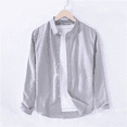 thumbnail image 4 of Camisa de lino de manga larga blanca para hombre, ropa informal holgada de corte ajustado para primavera y verano, ropa de lino y algodón con cuello vuelto para jóvenes, 4 of 4