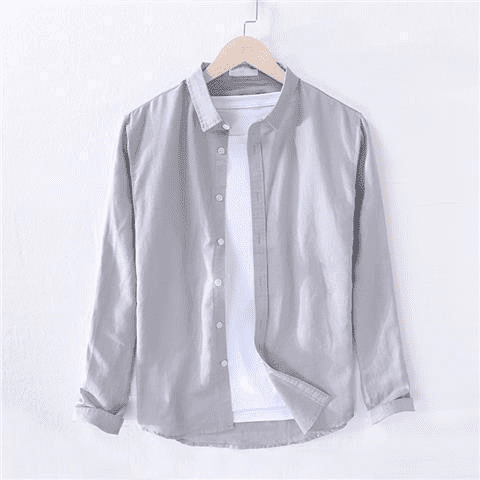 Camisa de lino de manga larga blanca para hombre, ropa informal holgada de corte ajustado para primavera y verano, ropa de lino y algodón con cuello vuelto para jóvenes