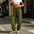 thumbnail image 2 of Khunlpohl Cotton Linen Pants for Womens Elastic Waist Drawstring Joggers Pant with Pockets Lightweight Casual Loose Trousers, 2 of 8