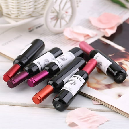 Color Gloss Lipstick - multicolor New 6pcs Wine Bottle Waterproof Long Lasting Stained Lip Gloss Lipstick