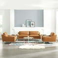 thumbnail image 2 of Armchair and Loveseat Sofa Set, Leather, Steel, Tan, Modern Contemporary Urban Design, Living Lounge Room Hotel Lobby Hospitality, 2 of 6
