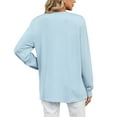thumbnail image 3 of TEMOFON womens sweatershirts long sleeve fall tops Casual Button Down Fall Blouses 2024 Solid color V neck Business Work Cute Relaxed Fit Shirts Blue, 3 of 4