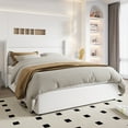 thumbnail image 2 of Einfach Full Size Lift up Platform Storage Bed Frame with Velvet Upholstered Wingback Panel Headboard, White, 2 of 11