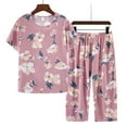 thumbnail image 3 of Atogsazn Floral Print Pajama Sets for Women 2 Piece Pjs Sets Short Sleeve Top and Capri Pants Sleepwear Loungewear Pink B XXXL, 3 of 3