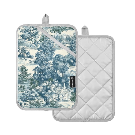 Yayeee Pot Holders Kitchen Heat Resistant with Pockets 7"x9.8" Cotton Oven Cooking Hot Pads, Green Flourishing Garden