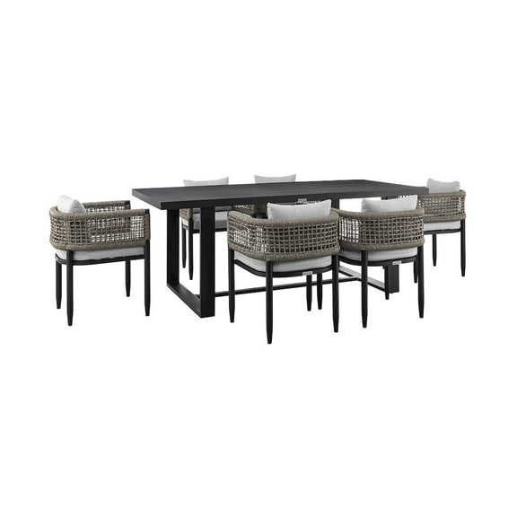 Alegria Outdoor 7-Piece Dining Table Set in Aluminum with Grey Rope and Cushions
