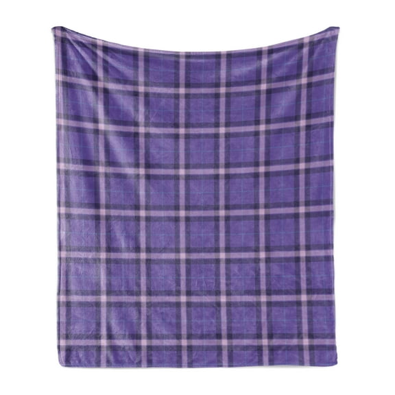 Violet Soft Flannel Fleece Blanket, Scottish Associated Monochromatic Geometric Violescent Tartan Pattern, Cozy Plush for Indoor and Outdoor Use, 60" x 80", Pale Purple and Lavender, by Ambesonne