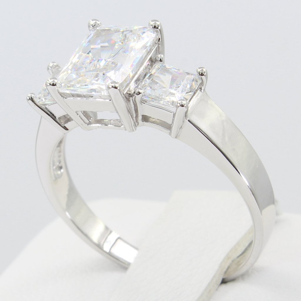 2.50Ct Emerald Cut Pink Diamond Three Stone Engagement Ring 14K White Gold Over