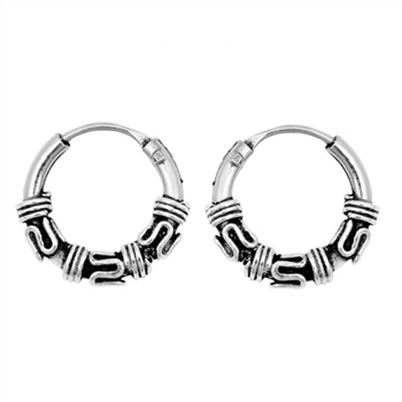 Sterling Silver Bali Style Hoop Boho Statement Wavy Wrap Earrings 925 New Jewelry Female Unisex