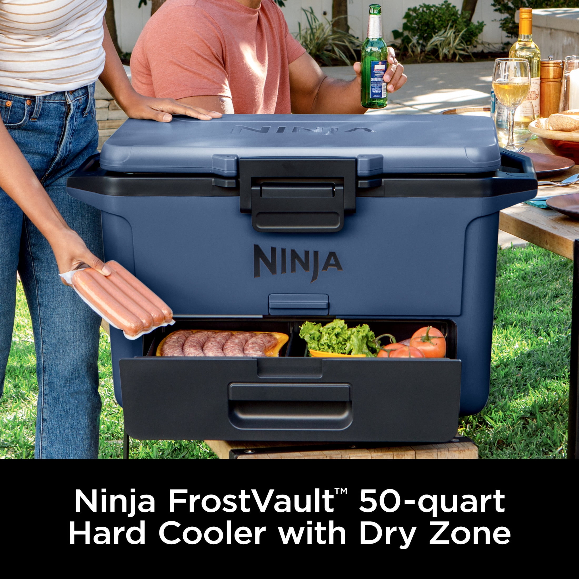 Ninja FrostVault 50-Qt Hard Cooler with Cold Dry Zone, Integrated Fridge-Temp Dry Storage Drawer, Premium Heavy-Duty Insulated Cooler, Keeps Ice for Days, FB151BL Lakeshore Blue