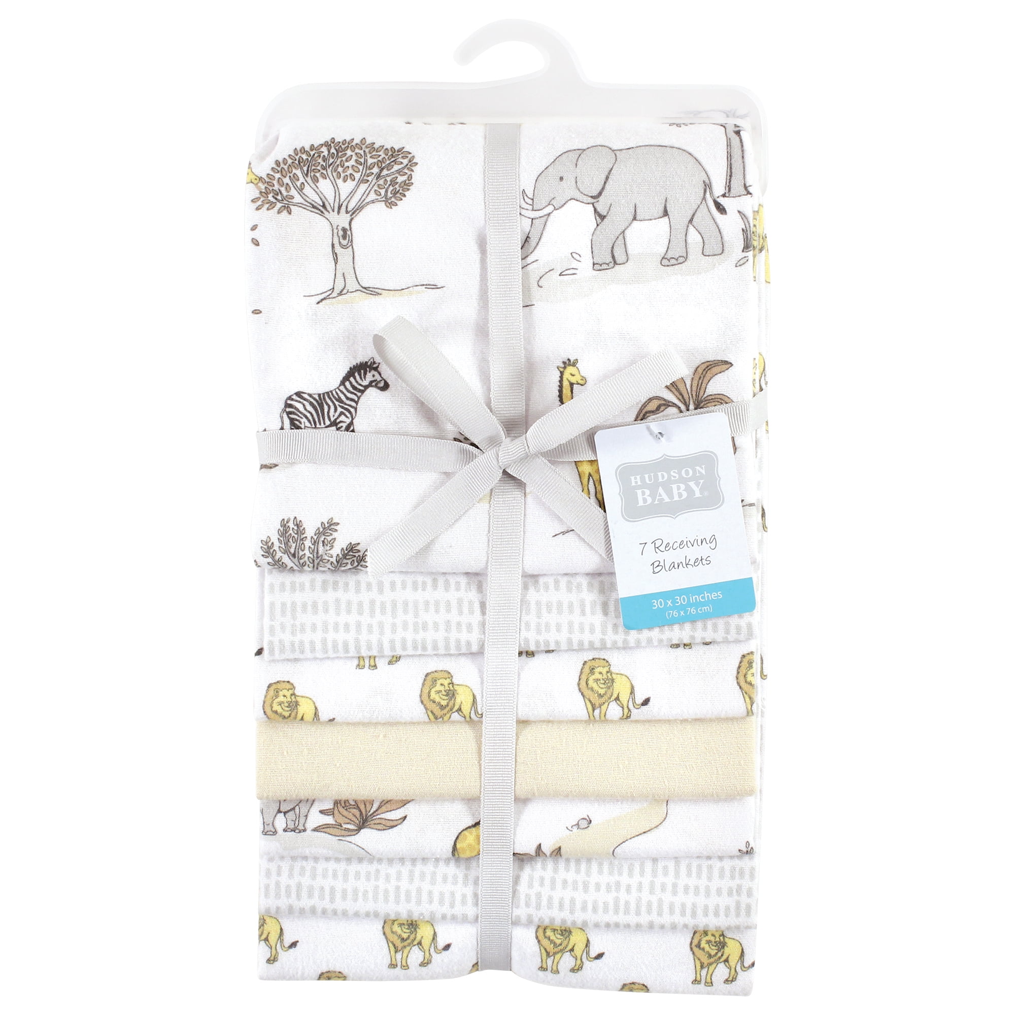 Little Treasure Hudson Baby Cotton Poly Flannel Receiving Blankets Multipack, White Neutral Safari World, 30x30 inches
