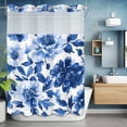 thumbnail image 6 of Spring Floral No Hooks Shower Curtain with Snap-in Liner Watercolor Gradient Blue Flower Fantasy Farmhouse Shower Curtains for Bathroom, Waterproof, Easy Install, Washable 72"x84", 6 of 9
