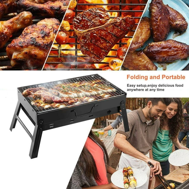 YouLoveIt Foldable BBQ Grill Camping Barbecue Smoker Portable Stainless Steel Smoker BBQ, Charcoal Grill for Picnic Garden Terrace Camping Travel, 17.7x11.0x8.7"
