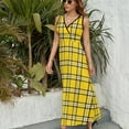 thumbnail image 3 of Maxi Dress Yellow Plaid Dress Black Lines Print Trendy Aesthetic Boho Beach Long Dresses High Waist Graphic Oversize Clothing, 3 of 7