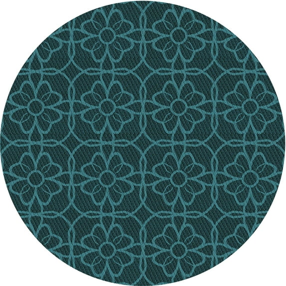 Ahgly Company Indoor Round Patterned Dark Cyan Green Area Rugs, 7' Round