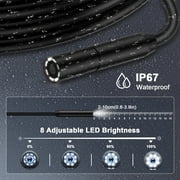 Endoscope Camera with Light,1080P Digital Inspection Borescope Camera Sewer Camera with 2 LCD Screen, 8 LED Lights, 16.4FT Semi-Rigid Cable Cord 8mm IP67 Waterproof Camera for Sewer, Tools(Black)